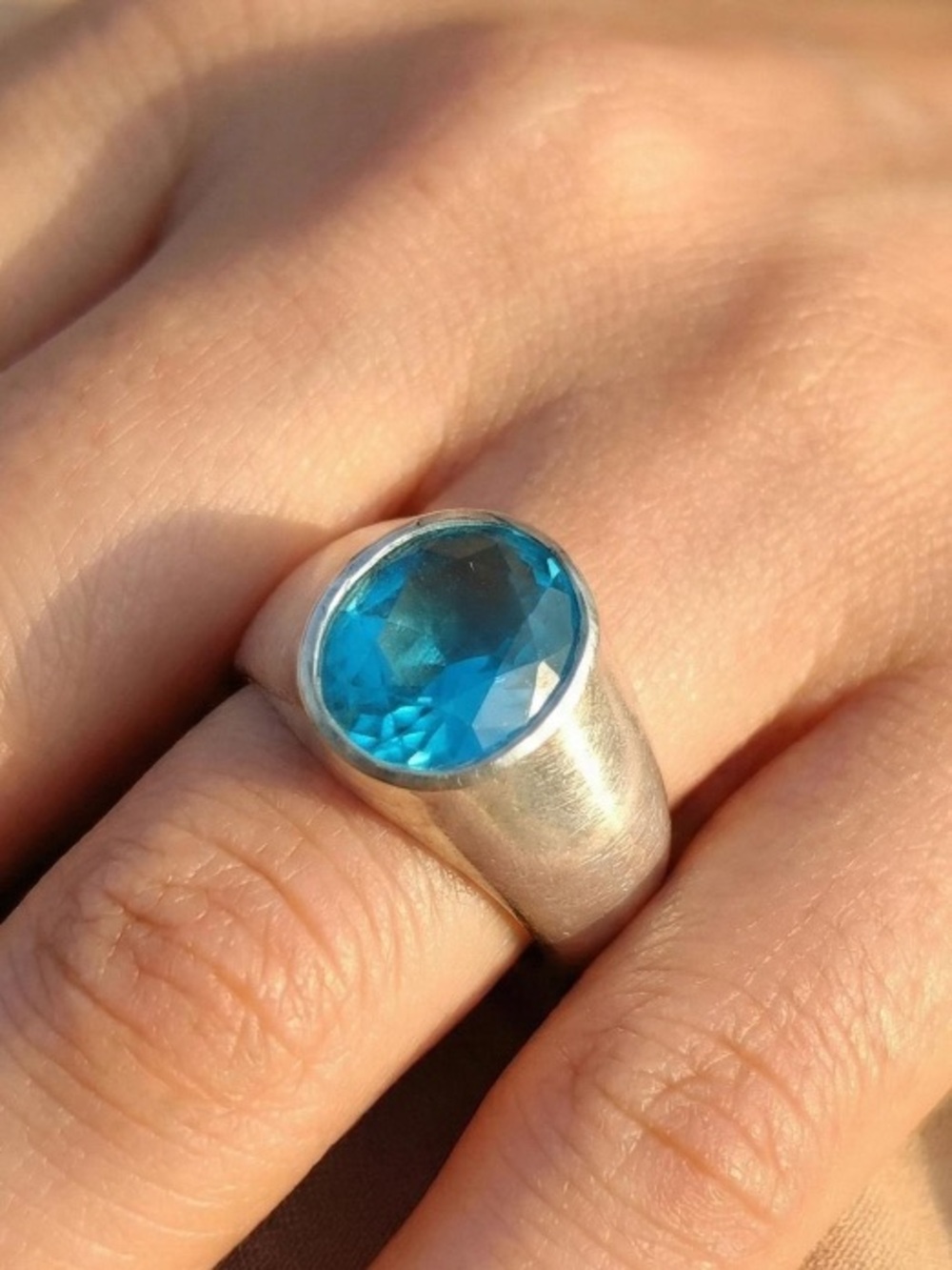 Sterling Silver Blue Gemstone Statement Ring SZ 4 3/4